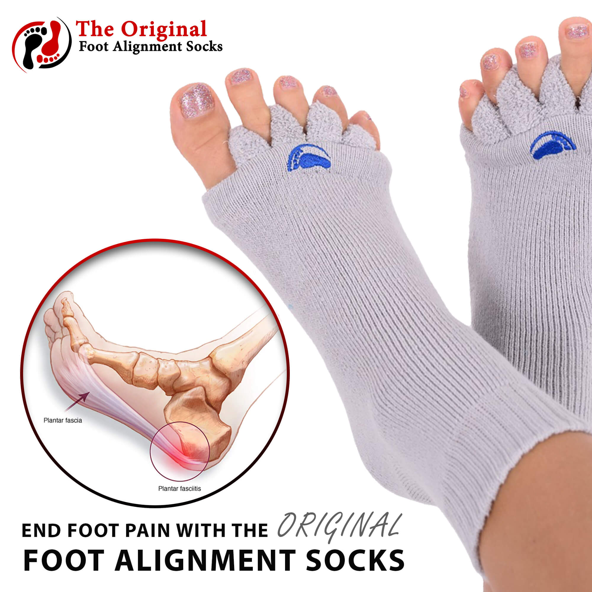 2 Pairs Yoga Gym Sport Massage Toeless Socks Foot Alignment Pain