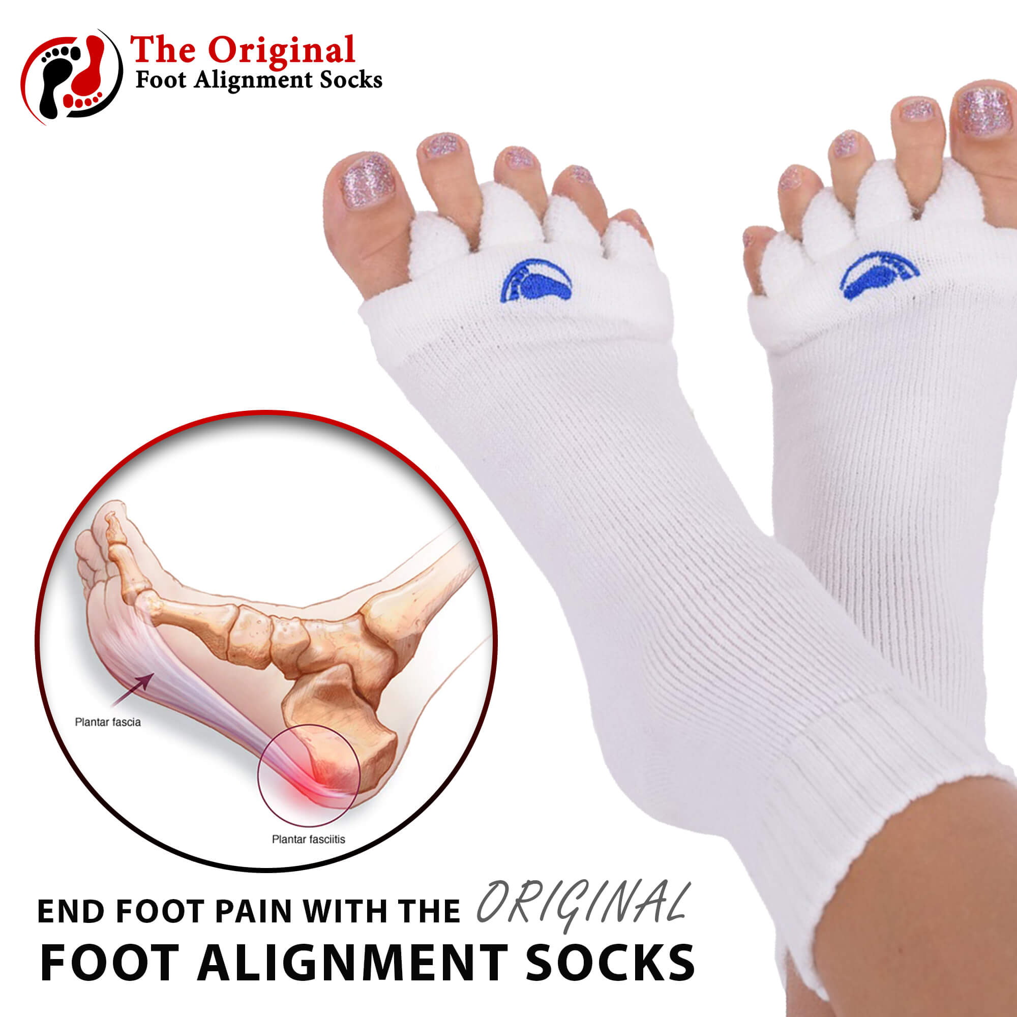 Collections Etc Happy Feet Open-toe Alignment Spacer Socks, Toe Separator, Foot Pain Relief, Hammer Toes, Plantar Fasciitis, Bunions, Big Toe, Crooked Toes, Cramping